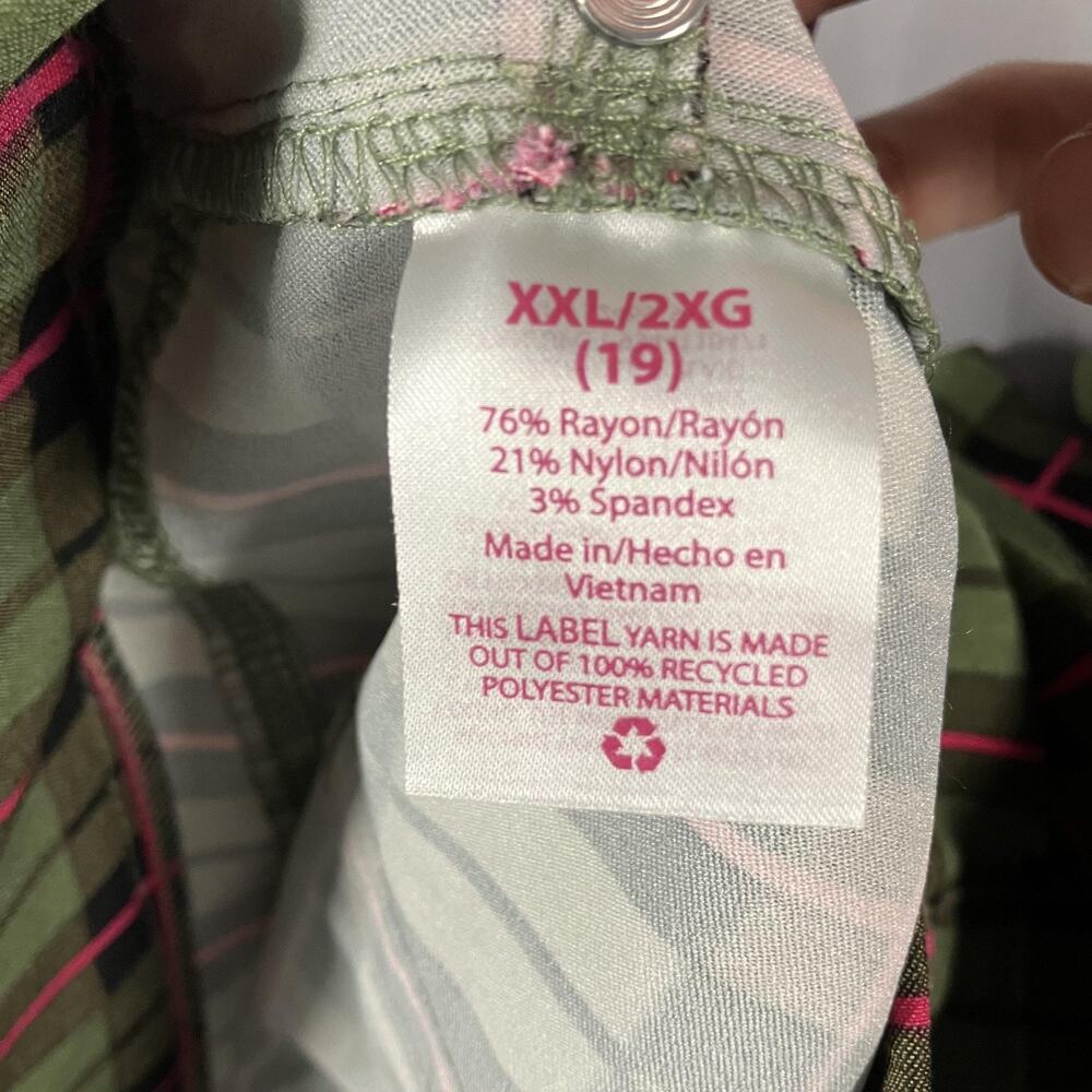 No Boundaries Pants Womens 2XL 19 Green Pink Plaid Stretch Skinny Rayon Blend - Picture 10 of 10